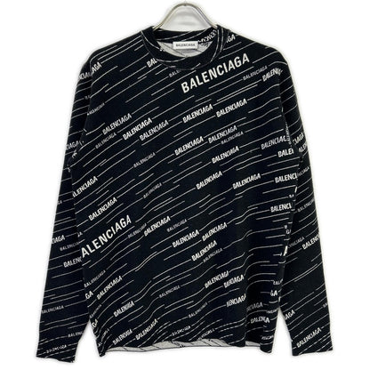 BALENCIAGA 559078 T1524 Black Logo Knit Pullover Top