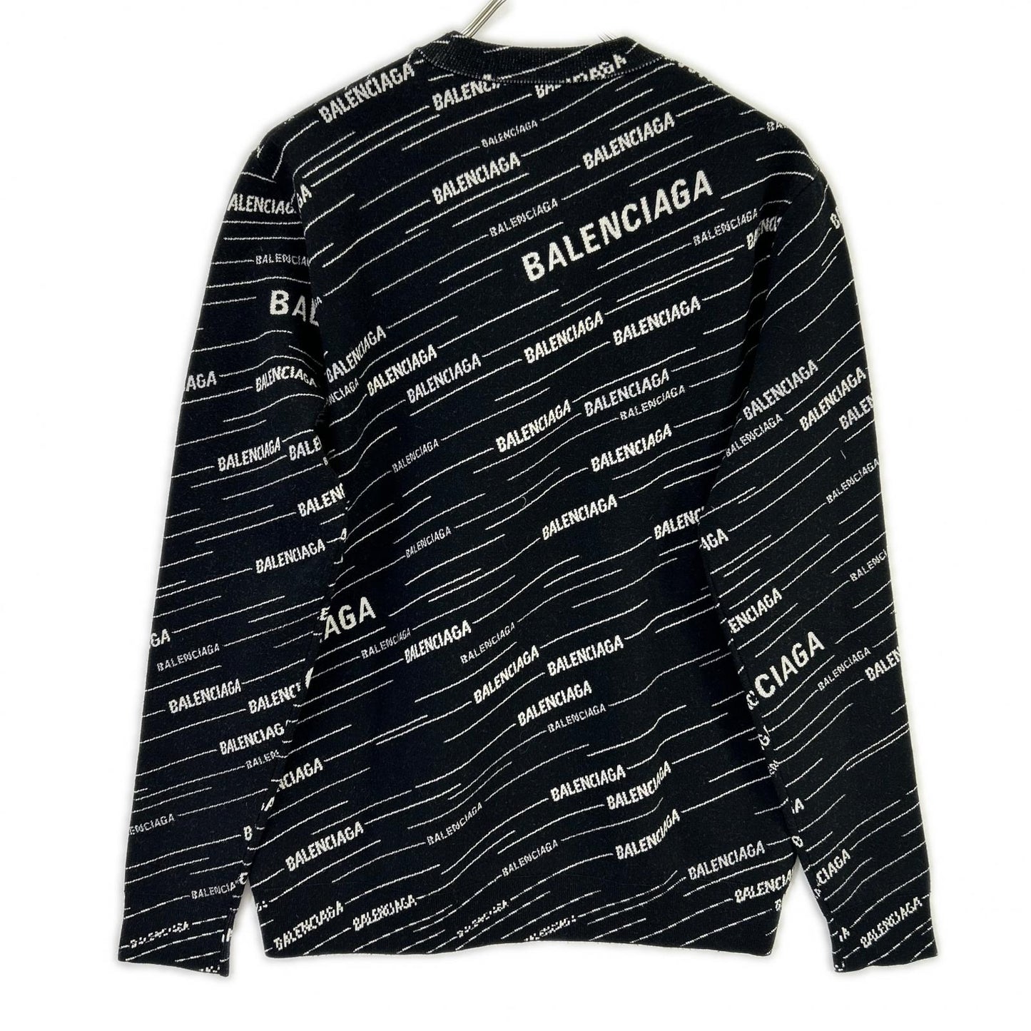 BALENCIAGA 559078 T1524 Black Logo Knit Pullover Top