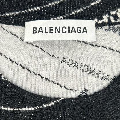 BALENCIAGA 559078 T1524 Black Logo Knit Pullover Top