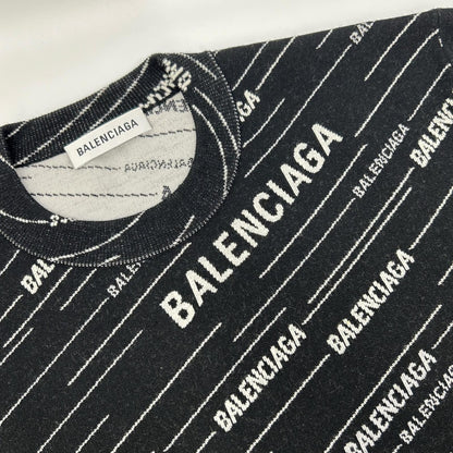 BALENCIAGA 559078 T1524 Black Logo Knit Pullover Top