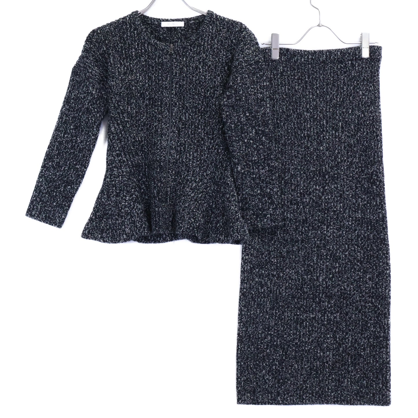 Max Mara マックスマーラ 【美品】2521346052/2521306032 Kim リブニット ペプラム ジップジャケット/ロングスカート セットアップ スーツ セットアップ