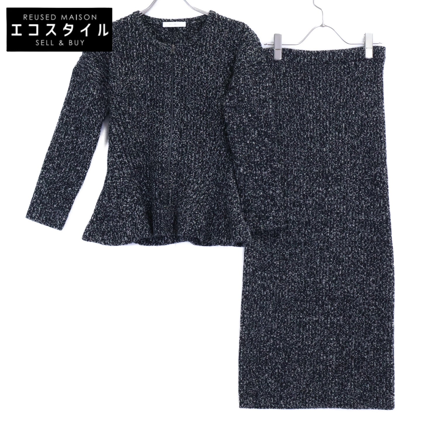 Max Mara マックスマーラ 【美品】2521346052/2521306032 Kim リブニット ペプラム ジップジャケット/ロングスカート セットアップ スーツ セットアップ
