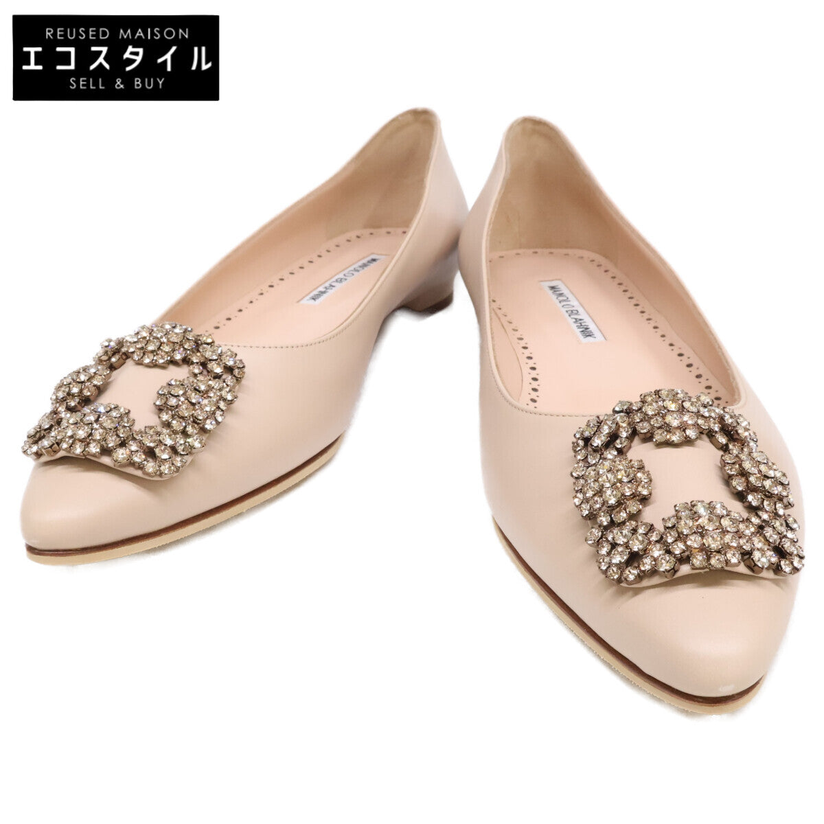 MANOLO BLAHNIK マノロブラニク 【美品】HANGISI ハンギシ ポインテッドトゥ フラットパンプス シューズ