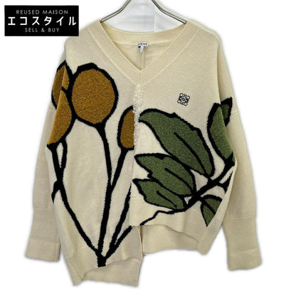 LOEWE Loewe 1723311 Ivory Loewe Herbarium Anagram V-Neck Asymmetrical Knit