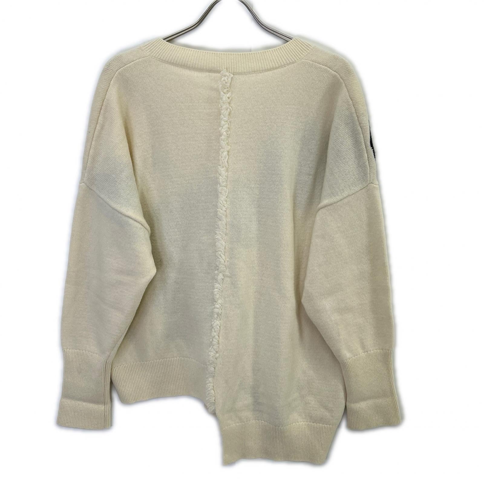 LOEWE Loewe 1723311 Ivory Loewe Herbarium Anagram V-Neck Asymmetrical Knit