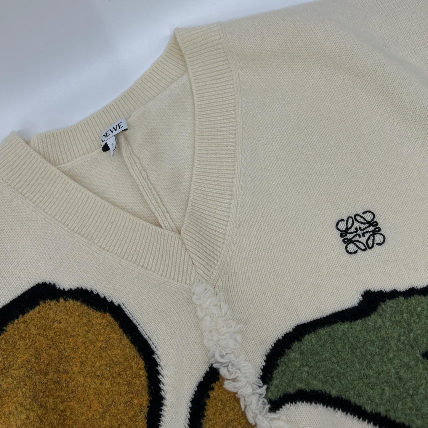 LOEWE Loewe 1723311 Ivory Loewe Herbarium Anagram V-Neck Asymmetrical Knit