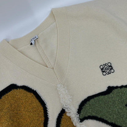 LOEWE Loewe 1723311 Ivory Loewe Herbarium Anagram V-Neck Asymmetrical Knit