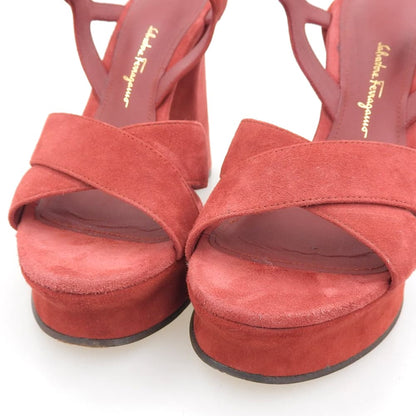 Salvatore Ferragamo サルヴァトーレフェラガモ 美品 SONYA レッド スエードカーフ チャンキーヒール サンダル シューズ レディース 5 1/2 シューズ