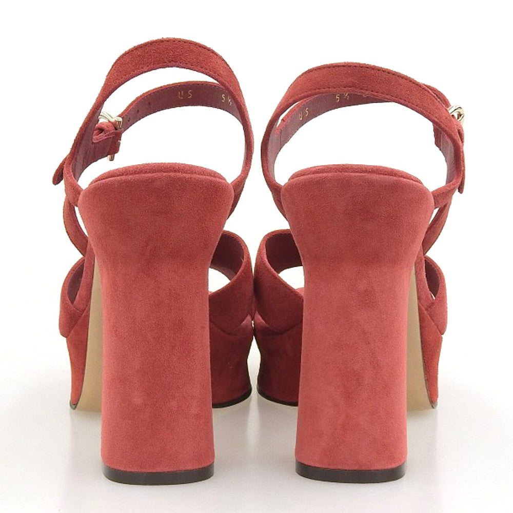 Salvatore Ferragamo サルヴァトーレフェラガモ 美品 SONYA レッド スエードカーフ チャンキーヒール サンダル シューズ レディース 5 1/2 シューズ