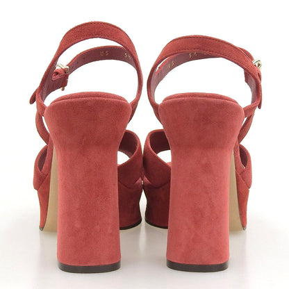 Salvatore Ferragamo サルヴァトーレフェラガモ 美品 SONYA レッド スエードカーフ チャンキーヒール サンダル シューズ レディース 5 1/2 シューズ