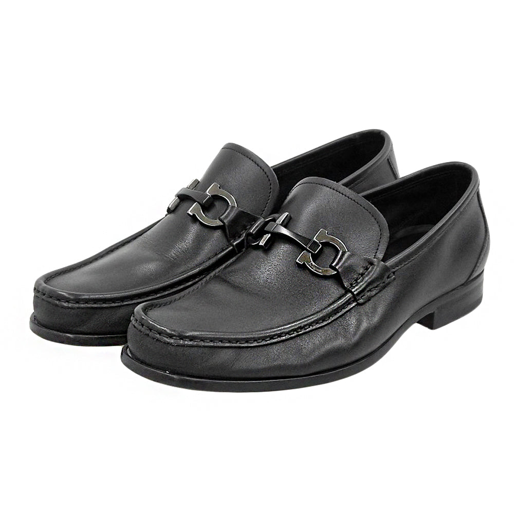 SalvatoreFerragamo サルバトーレフェラガモ ガンメタルガンチーニ金具 レザー ローファー シューズ メンズ ブラック 7 1/2 026619 シューズ
