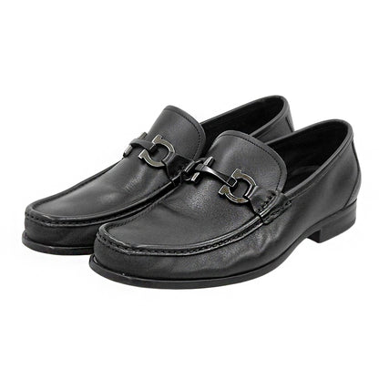 SalvatoreFerragamo サルバトーレフェラガモ ガンメタルガンチーニ金具 レザー ローファー シューズ メンズ ブラック 7 1/2 026619 シューズ