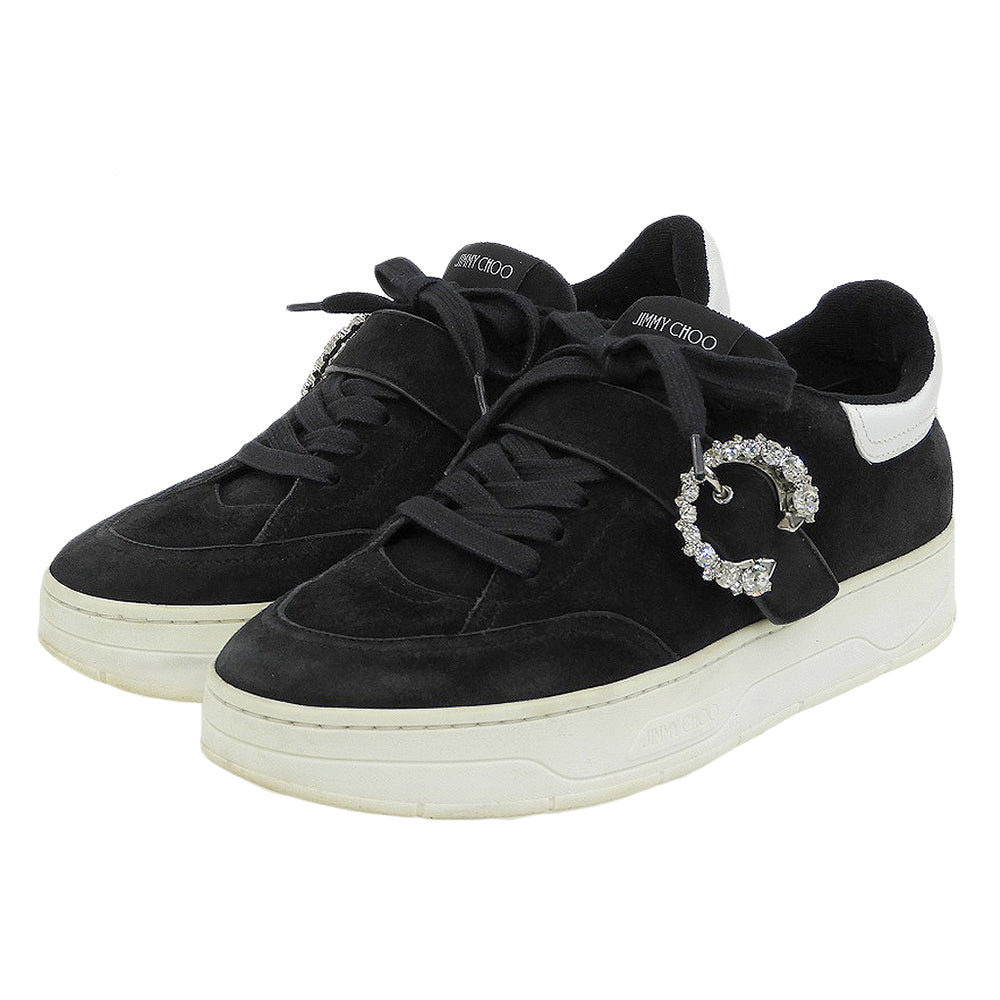 JIMMY CHOO ジミーチュウ OSAKA LACE UP XYT ビジューバックル スエードレザー スニーカー シューズ メンズ ブラック 39 シューズ