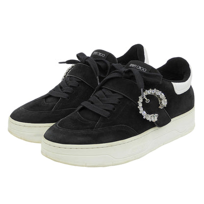 JIMMY CHOO ジミーチュウ OSAKA LACE UP XYT ビジューバックル スエードレザー スニーカー シューズ メンズ ブラック 39 シューズ