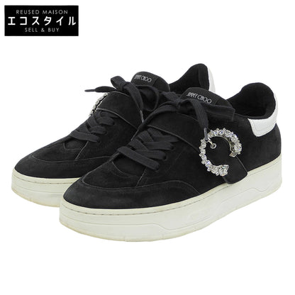 JIMMY CHOO ジミーチュウ OSAKA LACE UP XYT ビジューバックル スエードレザー スニーカー シューズ メンズ ブラック 39 シューズ