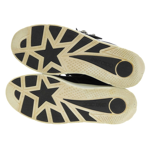 JIMMY CHOO ジミーチュウ OSAKA LACE UP XYT ビジューバックル スエードレザー スニーカー シューズ メンズ ブラック 39 シューズ