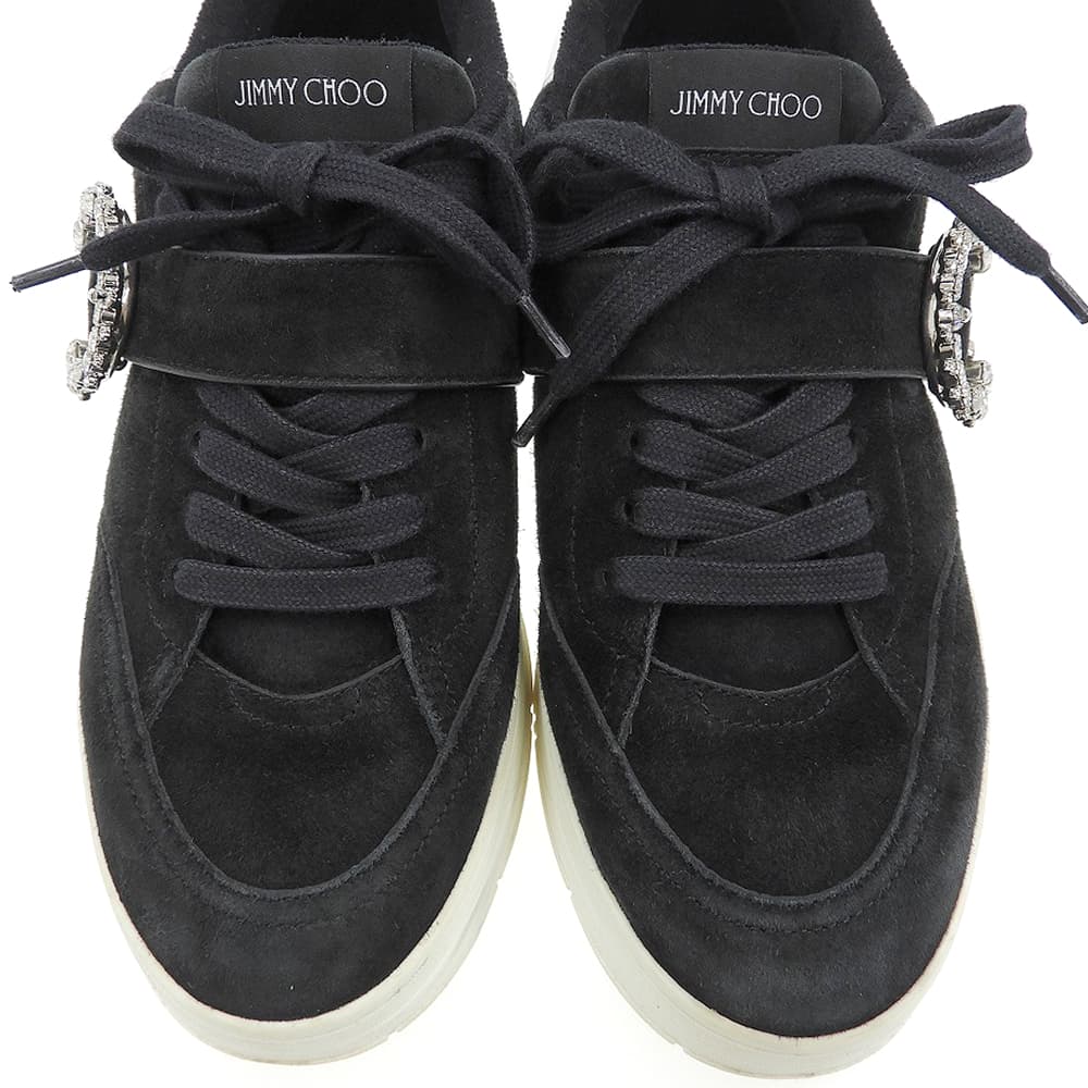 JIMMY CHOO ジミーチュウ OSAKA LACE UP XYT ビジューバックル スエードレザー スニーカー シューズ メンズ ブラック 39 シューズ
