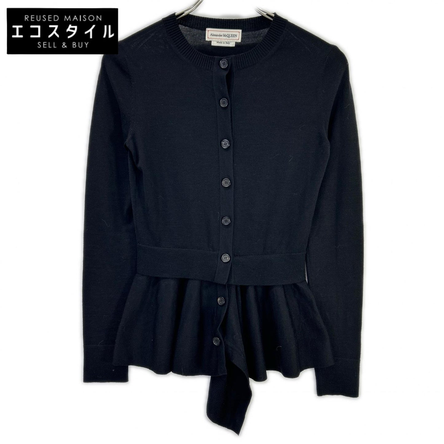 ALEXANDER McQUEEN アレキサンダーマックイーン 633648 ブラック ペプラムニットカーディガン トップス
