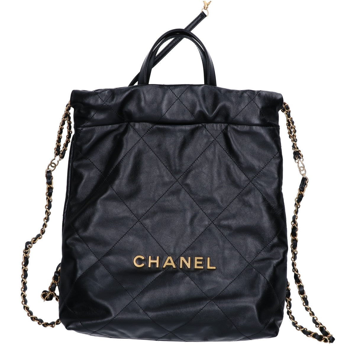 CHANEL シャネル 美品 AS3859 CHANEL22 シャイニーカーフスキン チェーン リュック バックパック スモール リュック バックパック