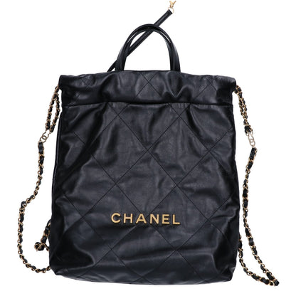 CHANEL シャネル 美品 AS3859 CHANEL22 シャイニーカーフスキン チェーン リュック バックパック スモール リュック バックパック