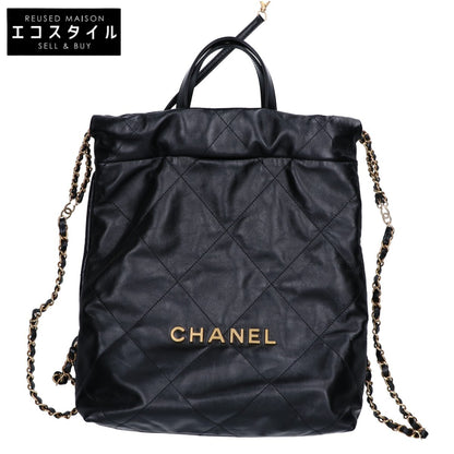 CHANEL シャネル 美品 AS3859 CHANEL22 シャイニーカーフスキン チェーン リュック バックパック スモール リュック バックパック