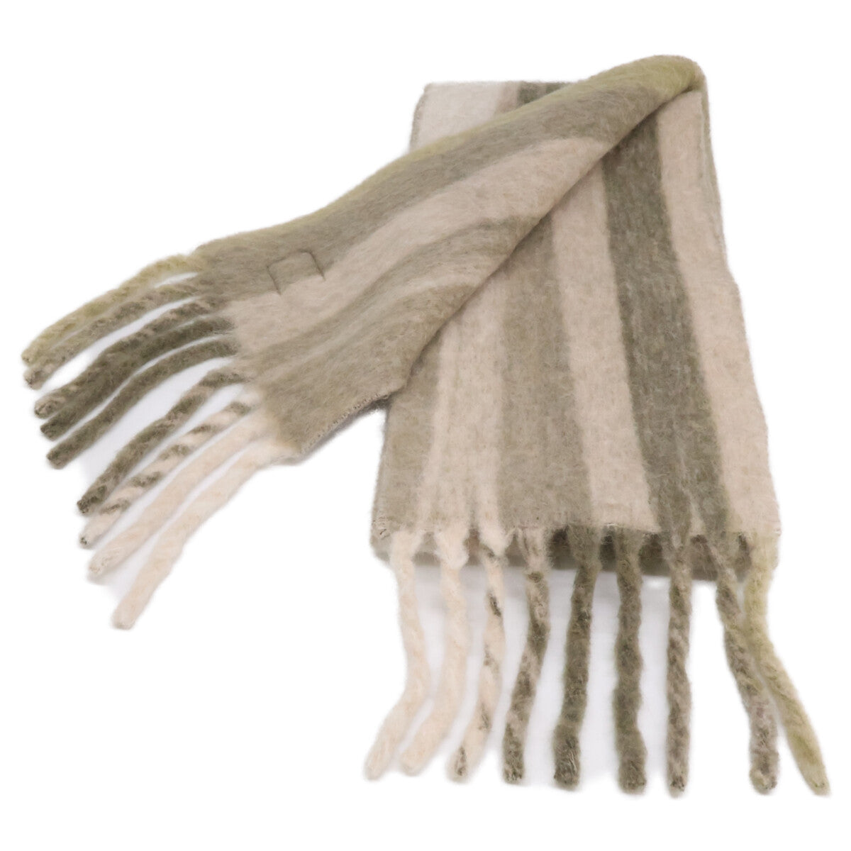 LOEWE [excellent condition] striped alpaca-blend fringe scarf with leather logo patch