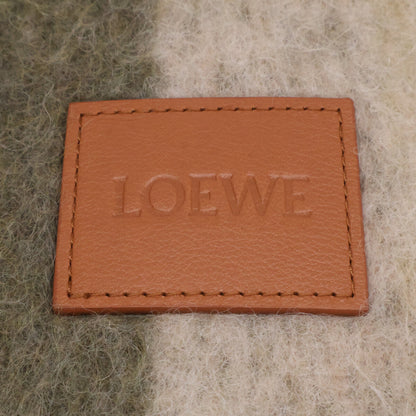LOEWE ロエベ 【美品】ストライプ レザーロゴパッチ アルパカ混 フリンジ マフラー