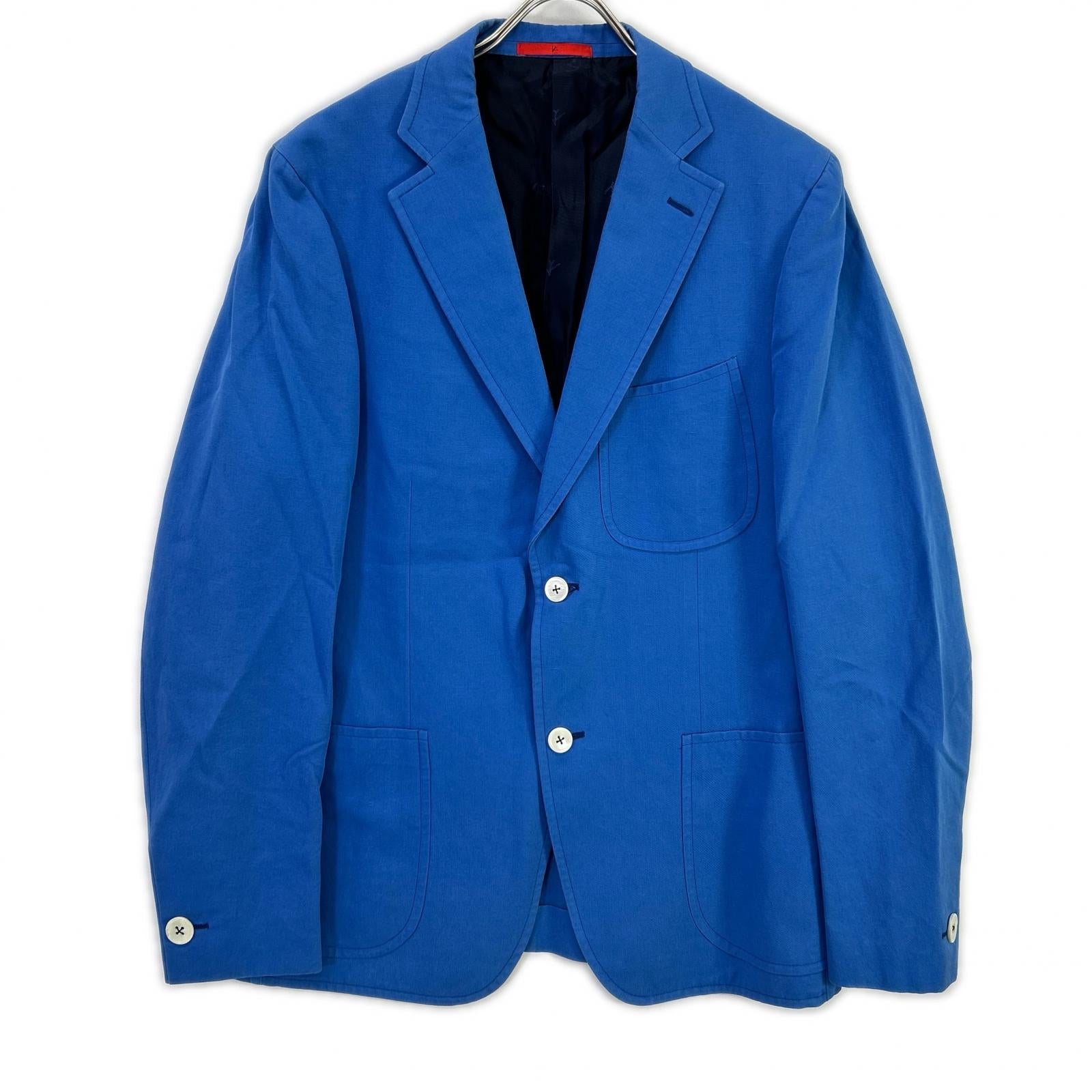 ISAIA イザイア MORFED コットンリネン ブルー ノッチドラペル シングルジャケット ジャケット