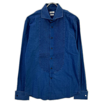 BRUNELLO CUCINELLI ブルネロクチネリ DW9246149 プリーツ ホリゾンタルカラー タキシードデニムシャツ トップス
