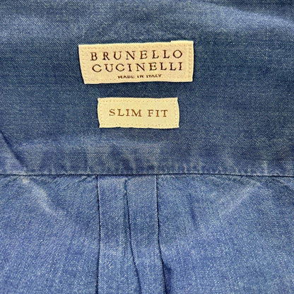 BRUNELLO CUCINELLI ブルネロクチネリ DW9246149 プリーツ ホリゾンタルカラー タキシードデニムシャツ トップス