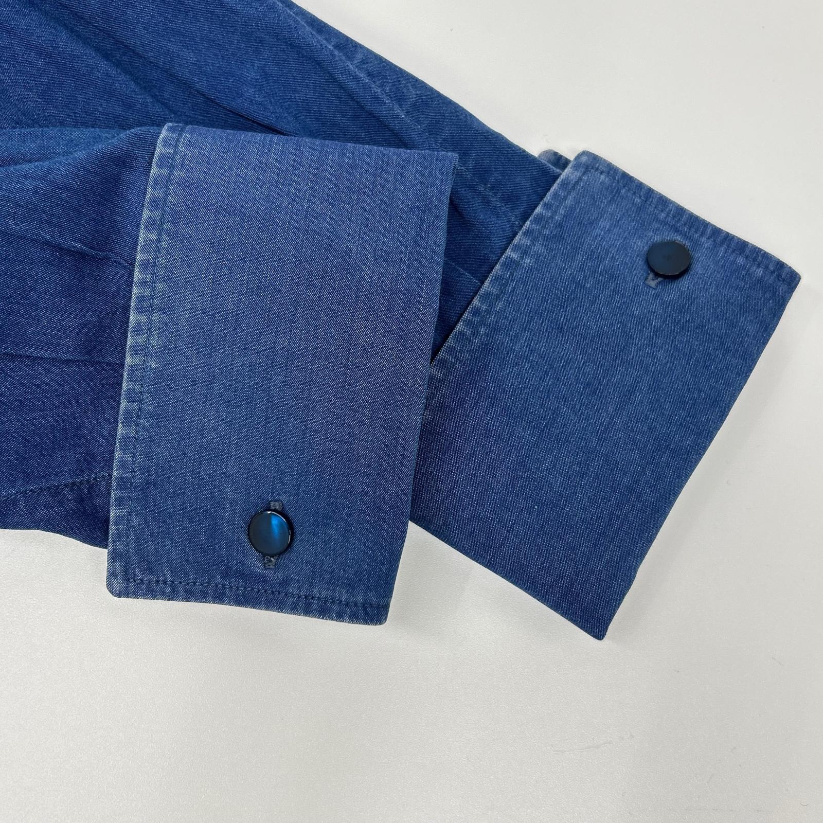 BRUNELLO CUCINELLI ブルネロクチネリ DW9246149 プリーツ ホリゾンタルカラー タキシードデニムシャツ トップス