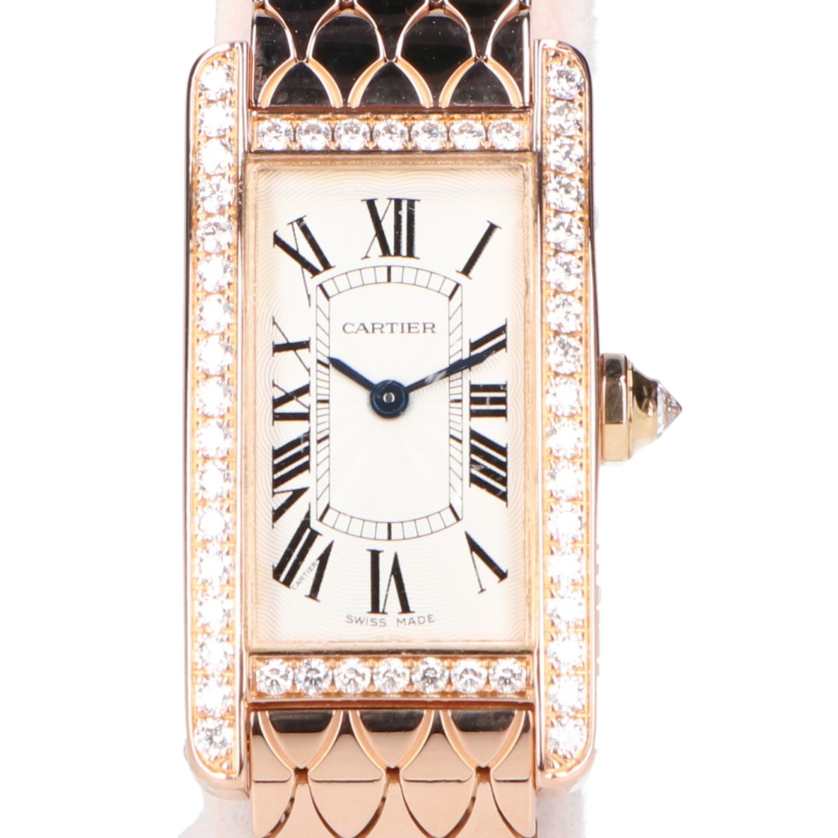 Cartier カルティエ 仕上げ済み WB710008 Au750 ダイヤ クオーツ タンクアメリカンSM ギョーシェ文字盤 腕時計