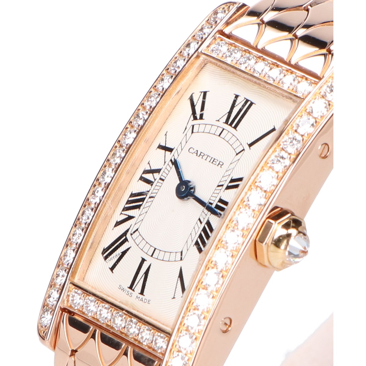 Cartier カルティエ 仕上げ済み WB710008 Au750 ダイヤ クオーツ タンクアメリカンSM ギョーシェ文字盤 腕時計