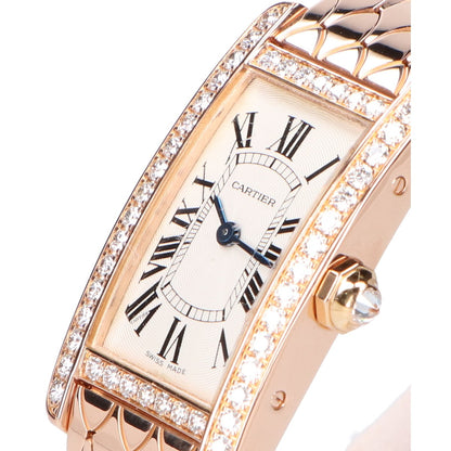 Cartier カルティエ 仕上げ済み WB710008 Au750 ダイヤ クオーツ タンクアメリカンSM ギョーシェ文字盤 腕時計