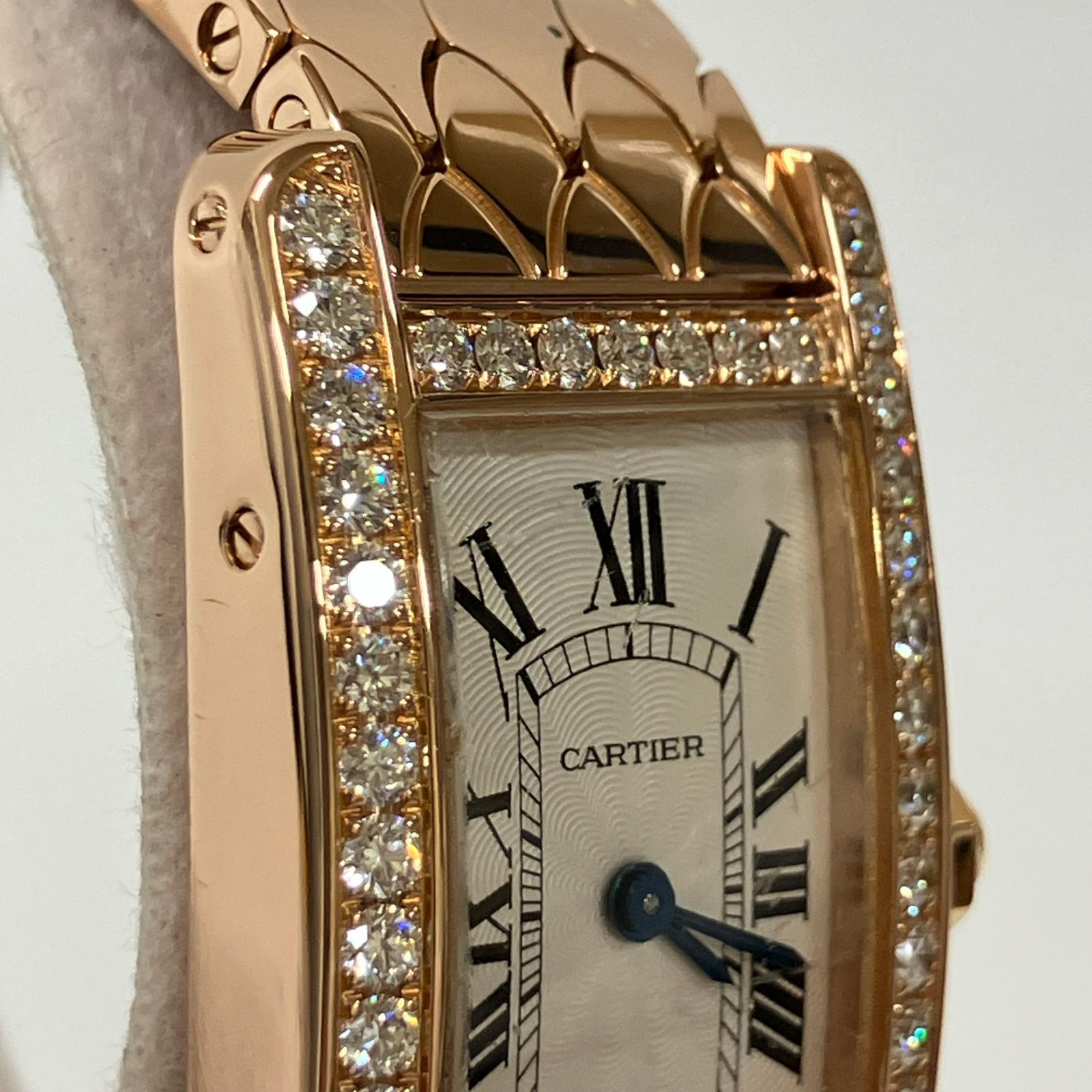 Cartier カルティエ 仕上げ済み WB710008 Au750 ダイヤ クオーツ タンクアメリカンSM ギョーシェ文字盤 腕時計