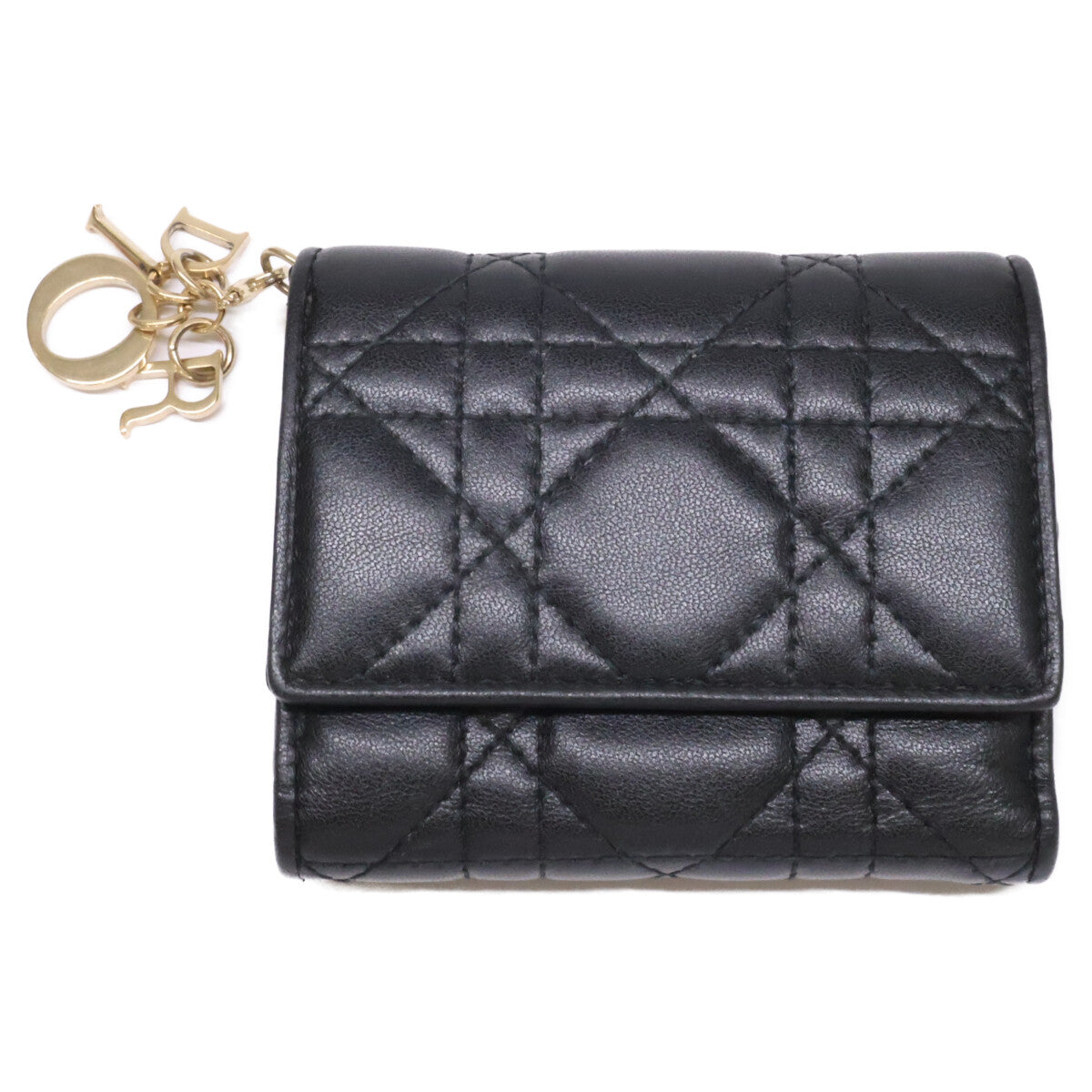 Christian Dior クリスチャンディオール Lady Dior レディディオール カナージュ ラムスキン コンパクトウォレット 三つ折り財布（小銭入れあり）