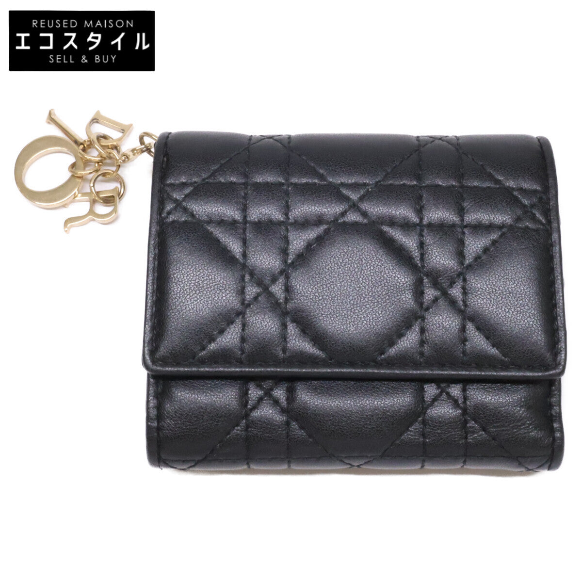 Christian Dior クリスチャンディオール Lady Dior レディディオール カナージュ ラムスキン コンパクトウォレット 三つ折り財布（小銭入れあり）