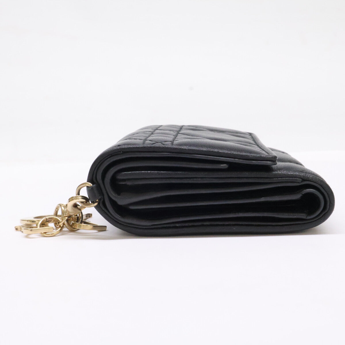 Christian Dior クリスチャンディオール Lady Dior レディディオール カナージュ ラムスキン コンパクトウォレット 三つ折り財布（小銭入れあり）