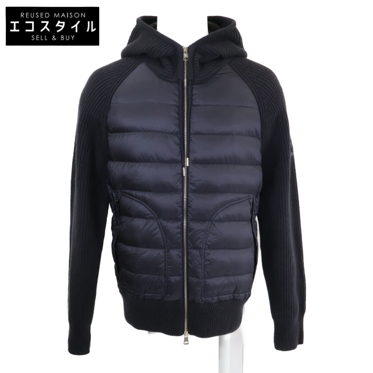 MONCLER Monkurē Excellent Condition CARDIGAN TRICOT Knit-Panel Hooded Down Jacket Jacket