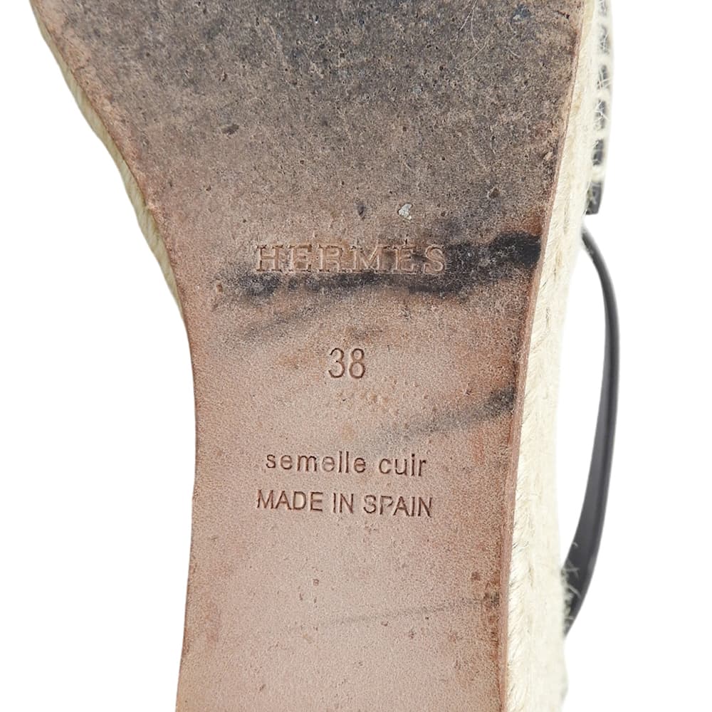HERMES エルメス ティポリ レザー ウェッジソール サンダル シューズ レディース 黒 ブラック 38 シューズ