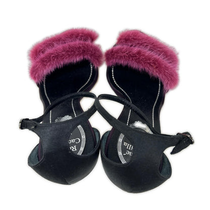 RENE CAOVILLA レネカオヴィラ 【美品】ファー付 アンクルストラップ ヒールサンダル シューズ