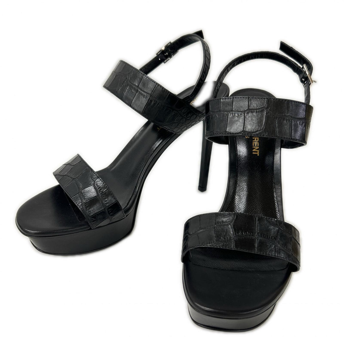 SAINT LAURENT PARIS サンローランパリ 【新品同様】375494 クロコ型押しレザー バックストラップ ヒールサンダル シューズ