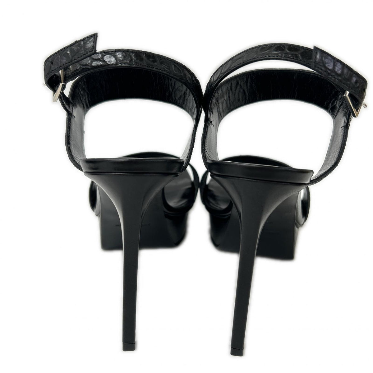 SAINT LAURENT PARIS サンローランパリ 【新品同様】375494 クロコ型押しレザー バックストラップ ヒールサンダル シューズ