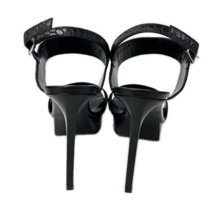 SAINT LAURENT PARIS サンローランパリ 【新品同様】375494 クロコ型押しレザー バックストラップ ヒールサンダル シューズ
