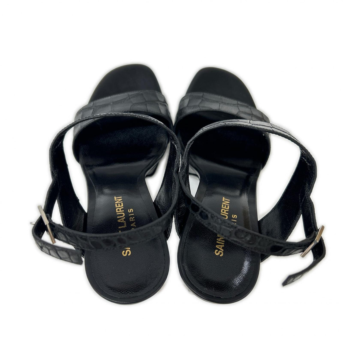 SAINT LAURENT PARIS サンローランパリ 【新品同様】375494 クロコ型押しレザー バックストラップ ヒールサンダル シューズ