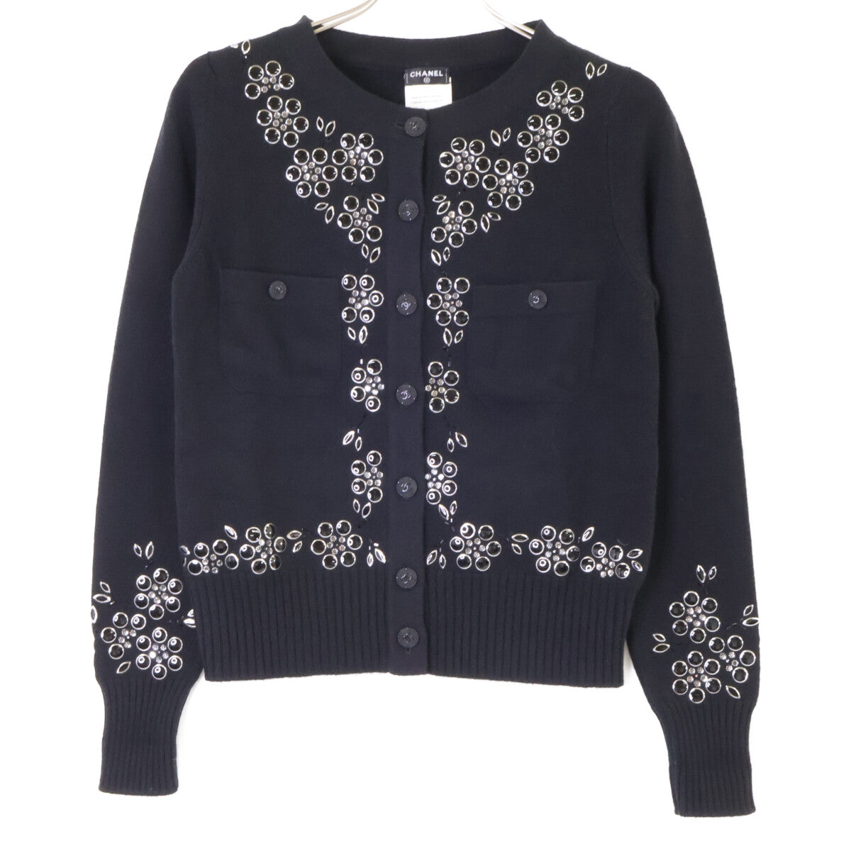 CHANEL シャネル 美品 P43019K04343 ビジュー装飾 CC釦 カシミヤ ニットカーディガン トップス