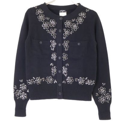 CHANEL シャネル 美品 P43019K04343 ビジュー装飾 CC釦 カシミヤ ニットカーディガン トップス