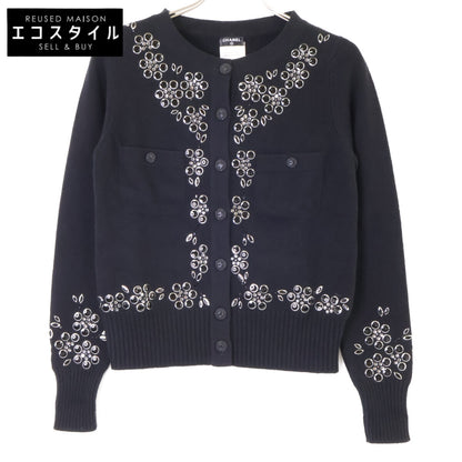 CHANEL シャネル 美品 P43019K04343 ビジュー装飾 CC釦 カシミヤ ニットカーディガン トップス