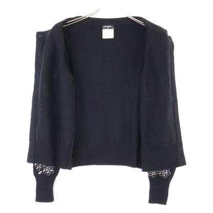 CHANEL シャネル 美品 P43019K04343 ビジュー装飾 CC釦 カシミヤ ニットカーディガン トップス