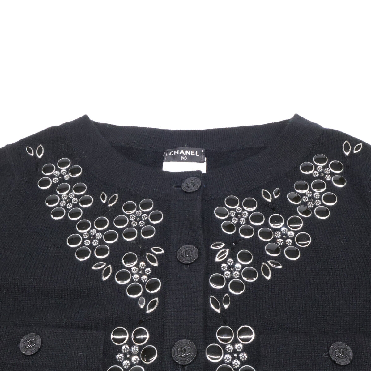 CHANEL シャネル 美品 P43019K04343 ビジュー装飾 CC釦 カシミヤ ニットカーディガン トップス